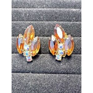 Vintage‎ Juliana Brown Topaz color AB Crystal Rhinestone Clip On Earrings